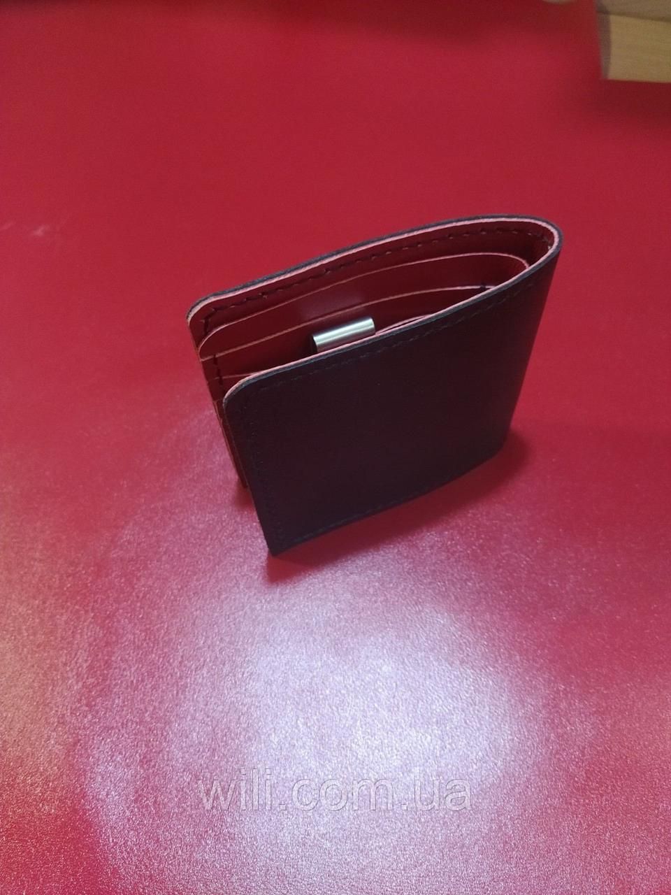 Классический мужской кошелек с натуральной кожи ручной работы "Red&Black"