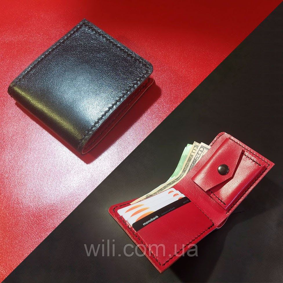 Класичний чоловічий гаманець з натуральної шкіри ручної роботи "Red&Black"