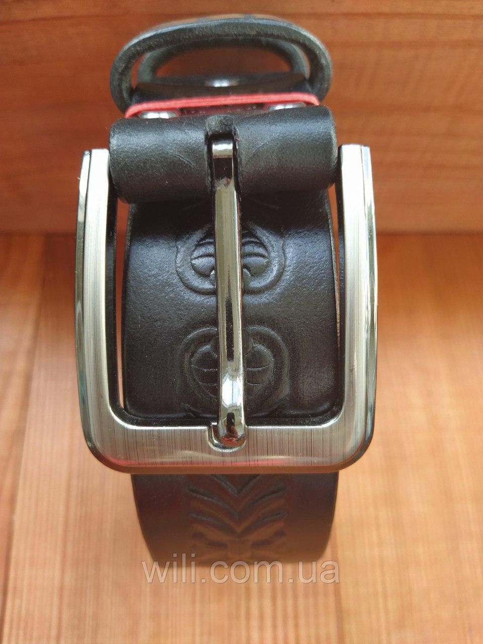 Кожаный ремень ручной работы с тиснением 40мм (черного цвета)