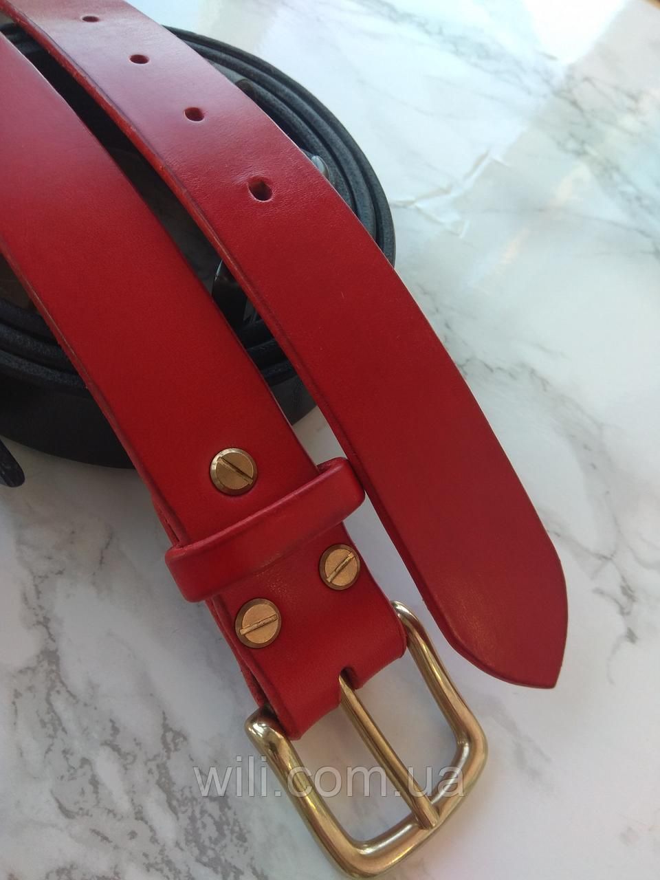 Шкіряний ремінь ручної роботи червоного кольору (30 мм)