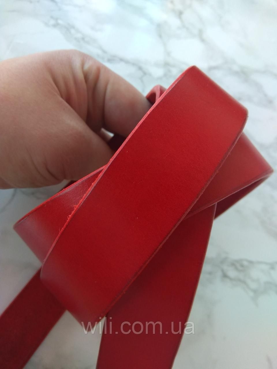 Кожаный ремень ручной работы, красный цвет (30 мм)